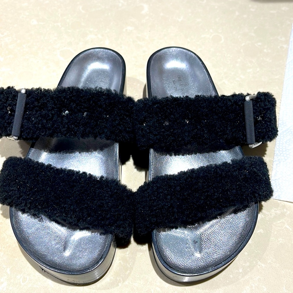 Rag and Bone black shearling leather slides 37